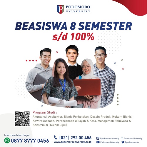 Program Beasiswa Unggulan 8 Semester sampai dengan 100 persen. (Foto: dok Podomoro University)