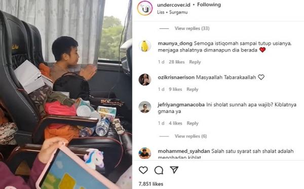 Viral Bocah Tayamum Video viral bocah laki-laki tayamum dan salat dalam bus. (Instagram @undercover.id)