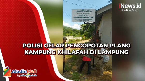 Polisi Gelar Pencopotan Plang Kampung Khilafah di Lampung