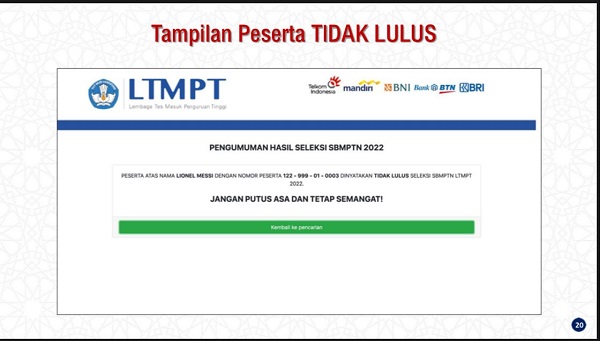 Cara Akses Link Pengumuman SBMPTN 2022 Tidak lolos Cara Akses Link Pengumuman SBMPTN 2022