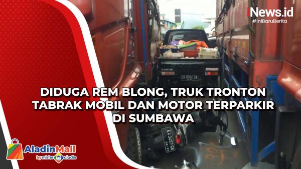 Diduga Rem Blong, Truk Tronton Tabrak Mobil Dan Motor Terparkir Di Sumbawa