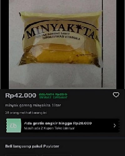 Minyakita dijual di marketplace. (Foto: Tangkapan Layar)
