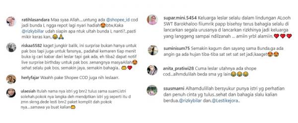 Komentar netizen di kolom komentar Instagram @rizkybillar dan @lestykejora