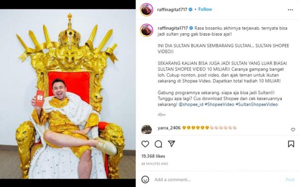 Postingan terbaru Raffi Ahmad. (Foto: tangkapan layar/Instagram @raffinagita1717)