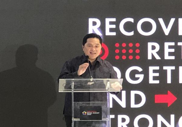 Erick Thohir Menteri BUMN Erick Thohir saat membuka Indonesia Retail Summit 2022 di Jakarta, Senin (15/8/2022). (Foto: Viola Triamanda/MPI)