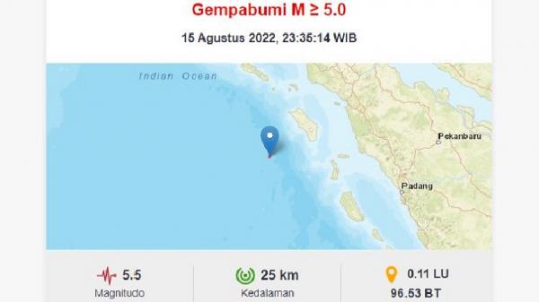 Gempa Terkini Magnitudo 5,5 Guncang Nias Barat, BMKG : Tak Berpotensi Tsunami