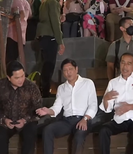 Presiden Jokowi dan Menteri BUMN Erick Thohir mengajak Presiden Republik Filipina Ferdinand Romualdez Marcos Jr dan istrinya berkunjung ke Sarinah, Senin malam. (Foto: Instagram @erickthohir)