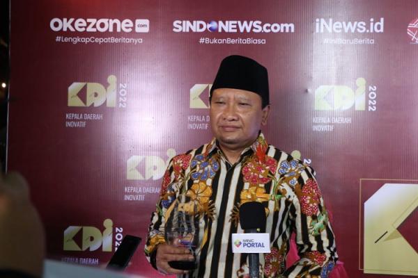 Doorstop Bupati Pasuruan KDI 2022 Bupati Pasuruan Irsyad Yusuf usai menerima penghargaan KDI 2022. (Foto: MNC Portal Indonesia)