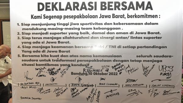 Lima poin deklarasi yang ditandatangani stakeholder persepakbolaan di Jawa Barat. (FOTO: Humas Polda Jabar)