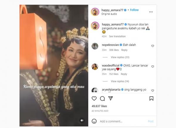 Unggahan terbaru Instagram Happy Asmara Unggahan terbaru Instagram Happy Asmara. (Foto: tangkapan layar/Instagram happy_asmara77)