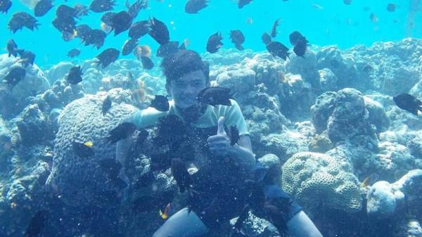 Wisatawan sedang menikmati pemandangan Taman Laut di Sulawesi Utara yakni Bunaken. (Foto: MPI/Cahya Sumirat)