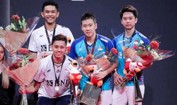 Dua ganda putra Indonesia, Fajar Alfian/Muhammad Rian Ardianto dan Kevin Sanjaya Sukamuljo/Marcus Fernaldi Gideon disebut dari Malaysia. (Foto: PBSI)