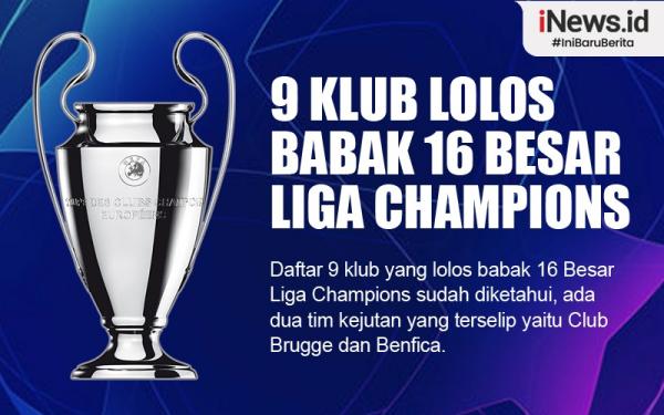 Infografis Daftar 9 Klub Lolos Babak 16 Besar Liga Champions