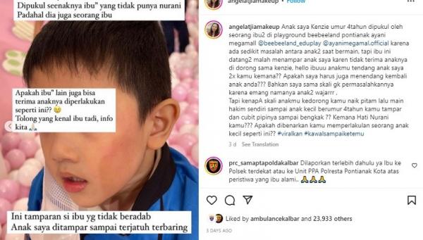 Bocah Ditampar Viral Unggahan pelapor melalui akun Instagram @angelatjiamakeup