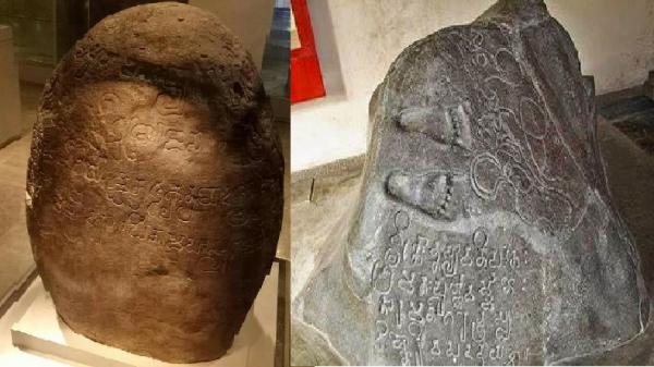 Prasasti Tugu (frame kiri) dan Prasasti Ciaruteun (kanan), dua dari delapan prasasti peninggalan Tarumanagara atau Kerajaan Tarum. (FOTO: ISTIMEWA)