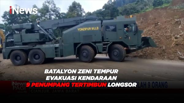 Batalyon Zeni Tempur Evakuasi Kendaraan 9 Penumpang Tertimbun Longsor 