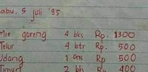 Harga makanan zaman dulu. Foto: IG Teman Nostalgia