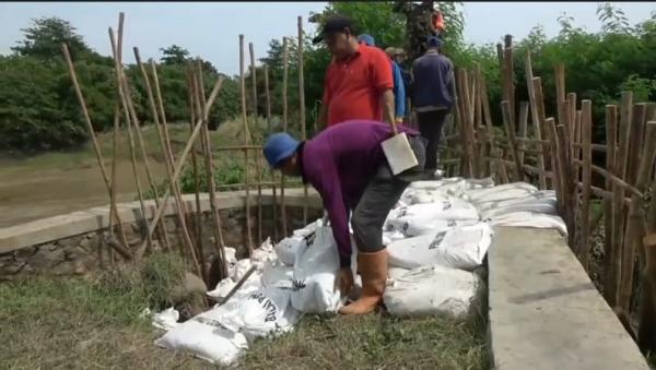 Dinas PSDA Brebes Dibantu Puluhan Warga Perbaiki Tanggul Sungai Pemali yang Jebol
