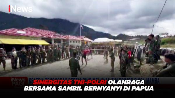 Sinergitas TNI-POLRI Olahraga Bersama Sambil Bernyanyi di Papua