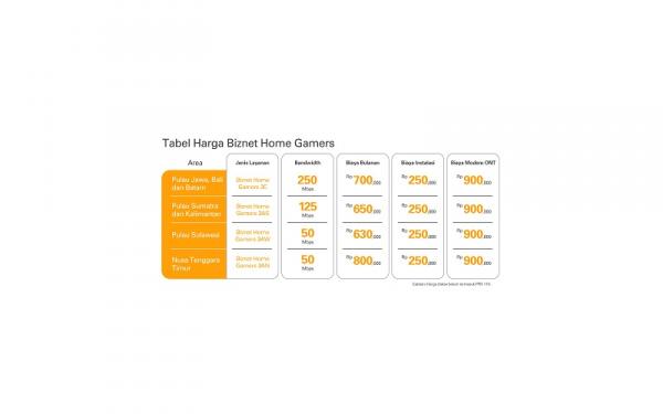 Tabel Harga Biznet Home Gamers. (Foto: dok Biznet)