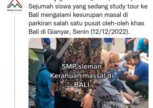 Sejumlah siswa SMP asal Sleman kesurupan di Bali. (Foto : tangkapan layar)