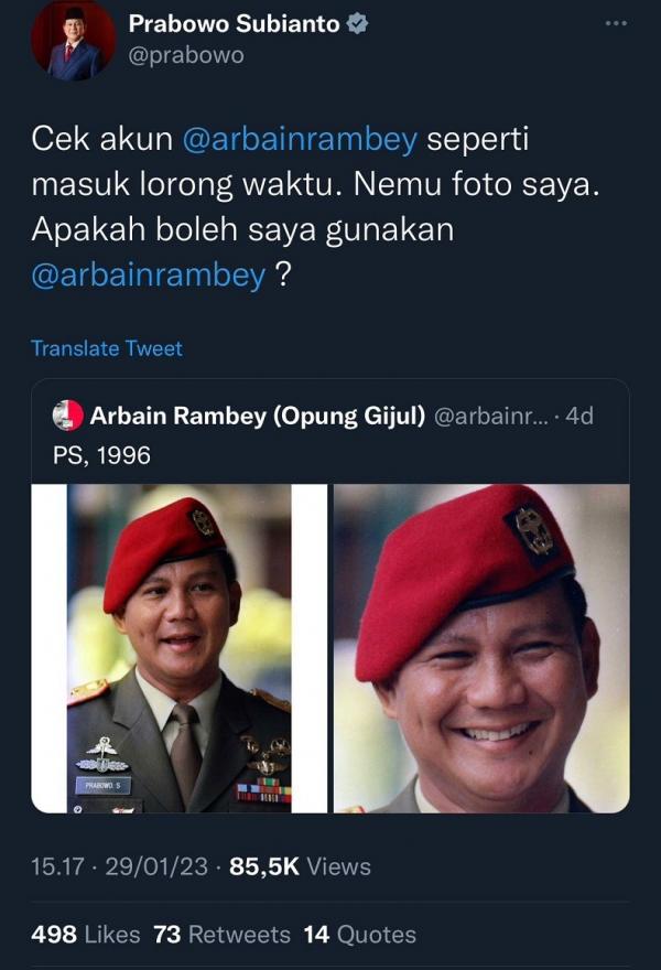 Prabowo Twitter 2 Foto Prabowo muda dengan baret merah. (Foto dok Prabowo).