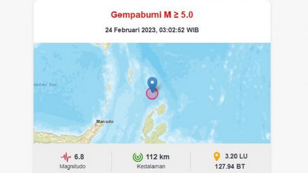 Gempa Terkini Magnitudo 6,8 Guncang Daruba Malut, Terasa Hingga Minahasa