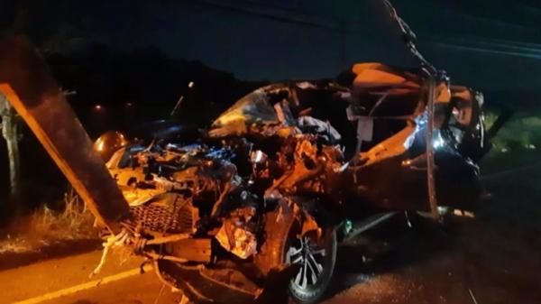 Mobil Pajero yang ditumpangi Pj Bupati Aceh Timur mengalami kecelakaan. Mobil itu menabrak truk (Jamal Pangwa/MNC Portal)