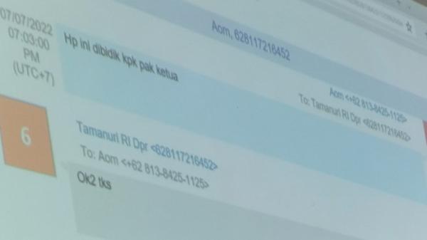 Isi Chat Karomani dengan saksi Tamanuri Dibuka KPK dalam Sidang di PN Tipikor Tanjungkarang (Ira Widyanti/MNC Portal)