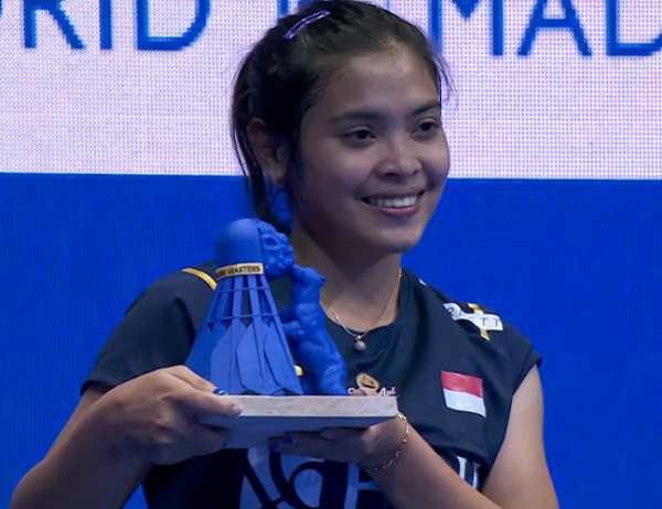 Ajang Spain Masters 2023 sudah tuntas malam ini, Minggu (2/4/2023). Wakil Indonesia Gregoria Mariska Tunjung mengamankan gelar juara di tunggal putri. (foto: Twitter/Badmintontalk)