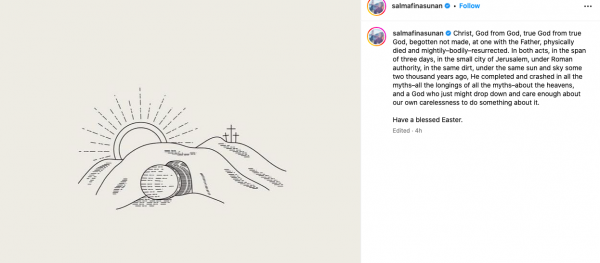 Salmafina Sunan unggah kalimat menyentuh pada perayaan Paskah. (Foto: instagram)