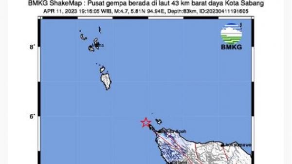 Gempa Terkini M4,7 Guncang Sabang, Terasa hingga Aceh Besar