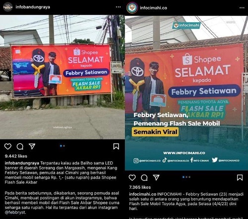 Flash Sale Mobil Agya Tangkapan layar Instagram @infobandungraya @infocimahi.co