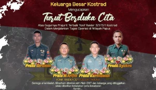 Identitas 4 Prajurit TNI Gugur Diserang KKB di Nduga Papua