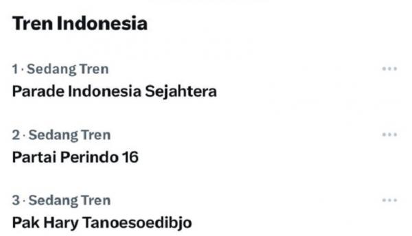 Parade Indonesia Sejahtera, Partai Perindo 16 dan Hary Tanoesoedibjo Trending Topic di Twitter