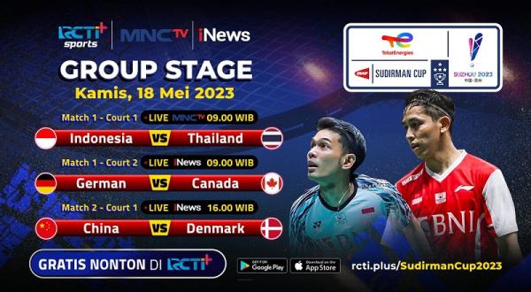 Link Live Streaming Indonesia Vs Thailand di Piala Sudirman 2023 Pagi Ini, Gratis Tinggal Klik