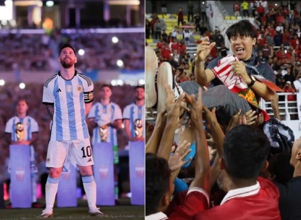 Timnas Argentina Messi Shin Tae-yong Timnas Argentina yang dikaptenin Lionel Messi akan melawan Indonesia asuhan Shin Tae-yong di Jakarta pada 19 Juni 2023 mendatang. (Foto: Instagram/@afaseleccion; @shintaeyong7777)