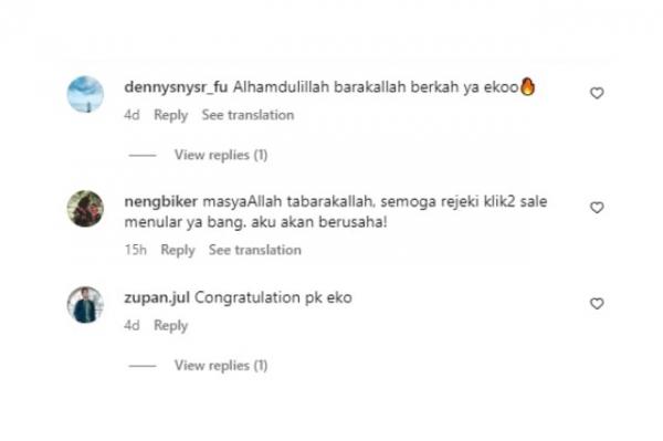 Komentar netizen di unggahan Instagram Eko (Foto: dok instagram.com/krnwnea/) 