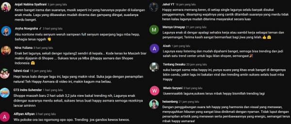 Komentar YouTube Happy Asmara Shopee Screenshot komentar YouTube Happy Asmara Music.