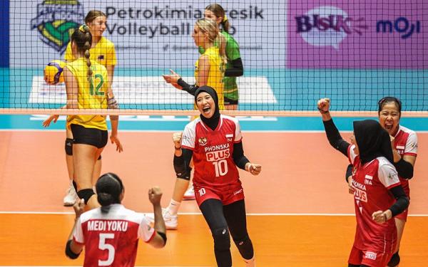 Selebrasi Atlet Voli Putri Indonesia Kalahkan Filipina 3-0