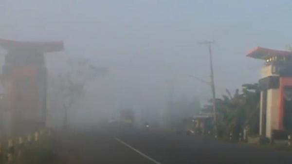 Penampakan Jalan Trans Kalimantan Tertutup Kabut Asap, Jarak Pandang Hanya 2 Meter (Foto: iNews/Zulkifi Yunus)