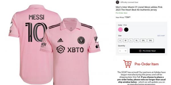 Harga jersey Lionel Messi di Inter Miami sudah diketahui. Harga jersey La Pulga paling mahal dibanderol 195 Dolar Amerika Serikat atau setara Rp2,9 juta. (fotoL MLS Store)