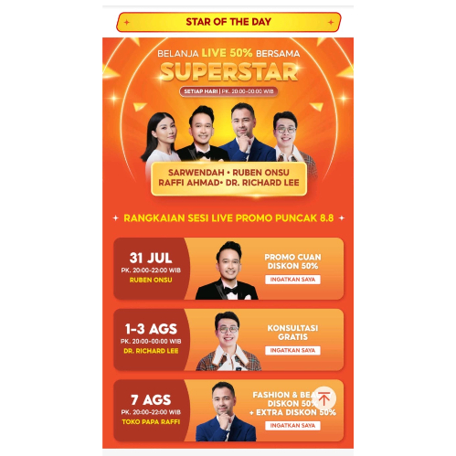 Rangkaian Sesi Live Promo Puncak Shopee 8.8 Rangkaian Sesi Live Promo Puncak Shopee 8.8. (Foto: Ist)