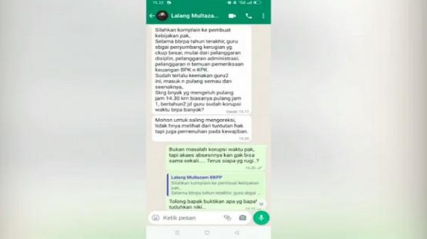 Chat Oknum BKPSDM Loteng Menuding Guru Penyumbang Chat Oknum BKPSDM Loteng Menuding Guru Penyumbang Kerugian Negara Tersebar (Foto: Tangkapan Layar)