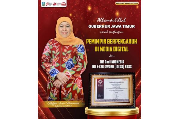 Gubernur Khofifah Indar Parawansa Raih Predikat Pemimpin Berdampak di Media Digital