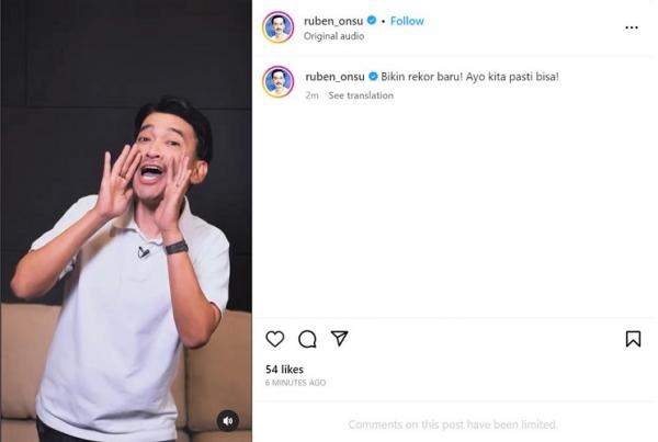 Ruben Onsu mengunggah video di akun Instagram untuk meminta dukungan dari para penggemarnya. (Foto: dok Instagram @ruben_onsu)