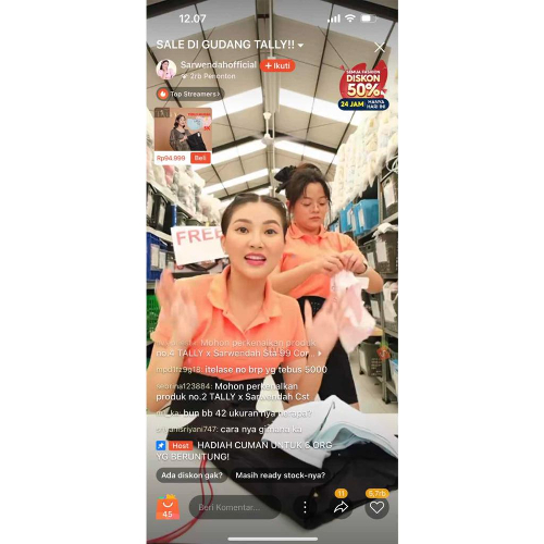 Sesi Shopee Live Sarwendah bersama brand lokal Tally. (Foto: Ist)