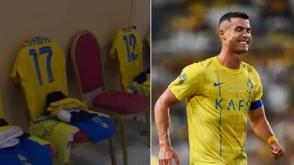 kursi ruang ganti Liga Arab Viral kondisi ruang ganti markas Al Fateh saat menjamu Al Nassr di lanjutan Liga Arab Saudi 2023/2024. Netizen salah fokus ke kursi ruang ganti yang dipakai klub Cristiano Ronaldo. (foto: Sportbible)
