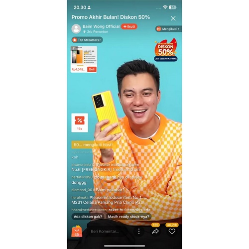 Baim Wong Shopee Tangkapan layar Sesi Shopee Live Baim Wong.
