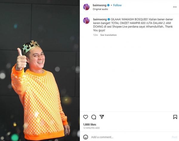 Baim Wong Shopee Live Tangkapan layar Instagram baimwong.